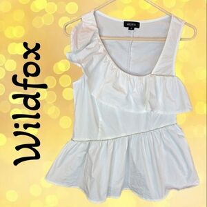 Wildfox Laurent White Womens Top Sz M Embellish Bead Ruffle  Side Zip Sleeveless